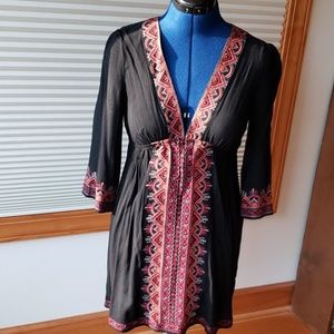 Boho Embroidered Tunic Black Sz M